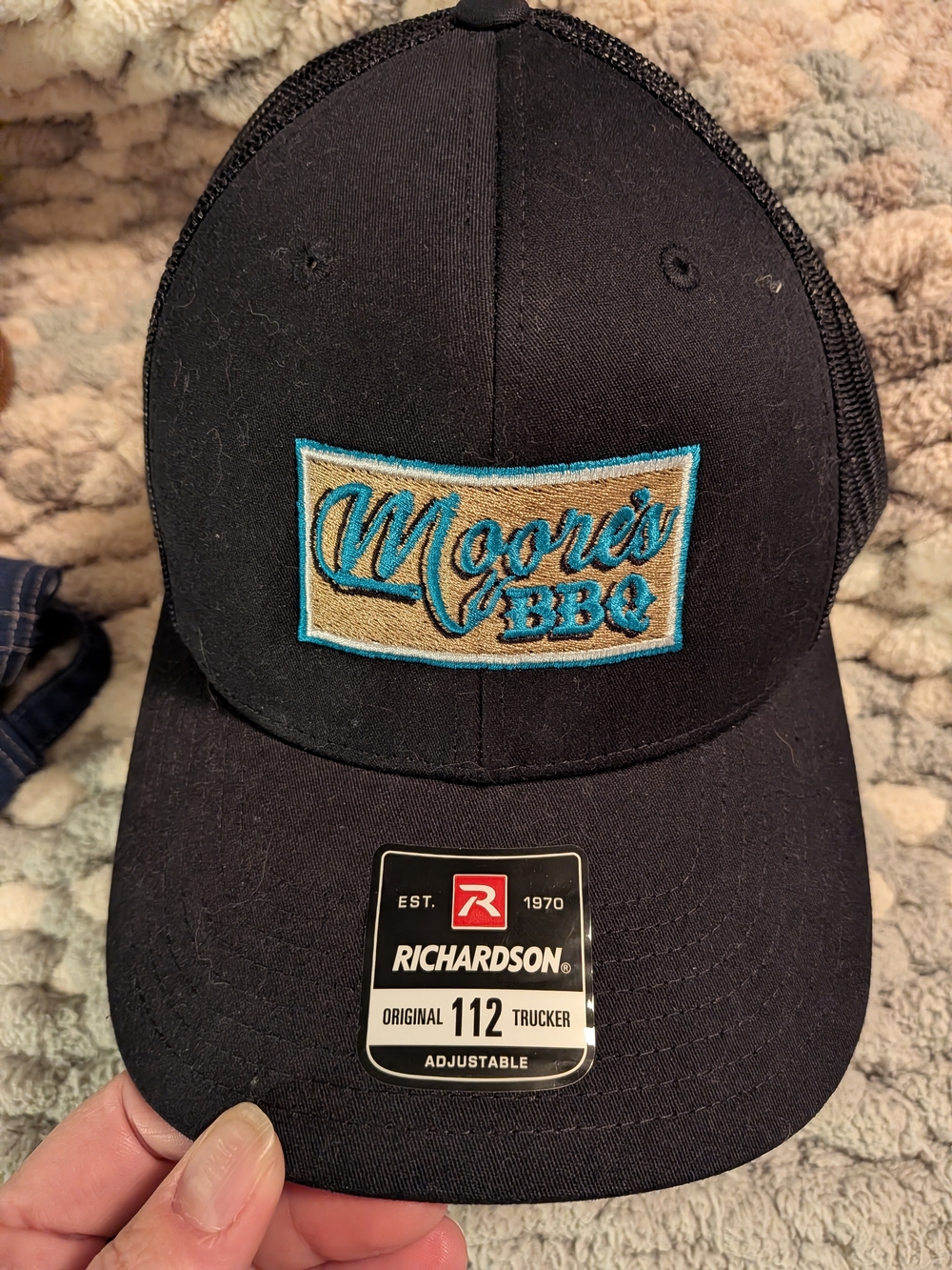 Moore's BBQ Embroidered Trucker Hat - Black & Teal